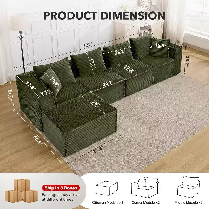 Canapé modulaire nuage de 107/ 137, canapé profond sans structure, canapé convertible confortable pour le sol avec poufs et mousse à mémoire de forme