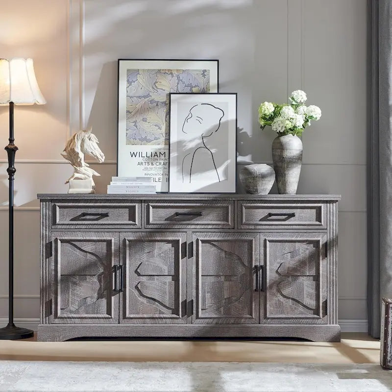 Credenza a buffet in stile rustico, mobile per angolo caffè o bar per vini per sala da pranzo - N/A