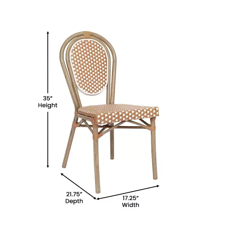 Flash Furniture Lourdes Bistro-Stapelstuhl im Thonet-Stil für den gewerblichen Innen- und Außenbereich, PE-Rattan und Aluminiumgestell