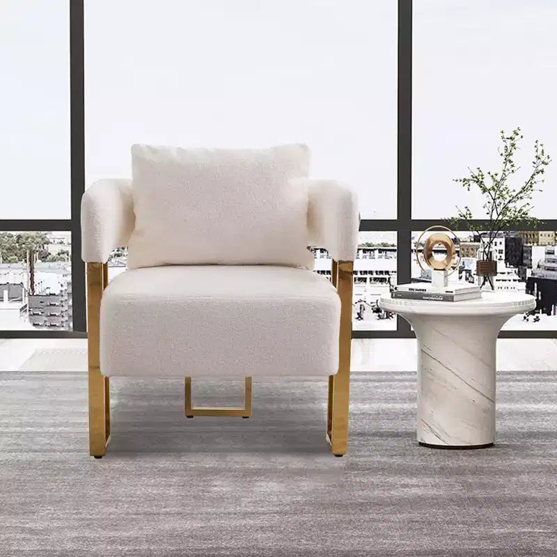 Set van 2 moderne gestoffeerde fauteuils met gouden metalen poten voor woonkamer, slaapkamer of kantoor