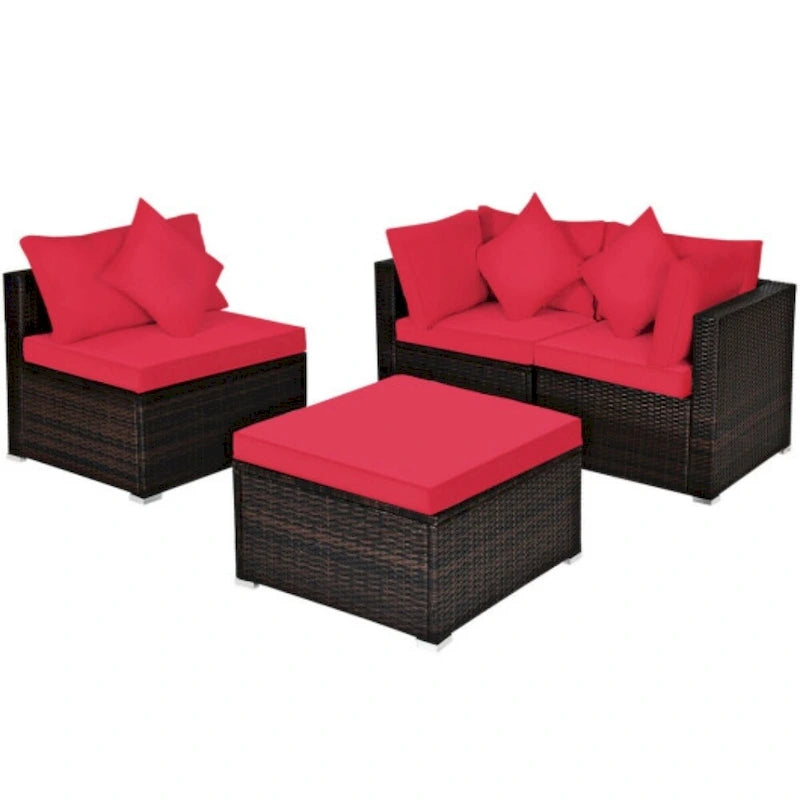 4-teiliges Gartenmöbelset aus Rattan mit abnehmbaren Sitzkissen und Kissen - Ecksofa: 29 x 29 x 25