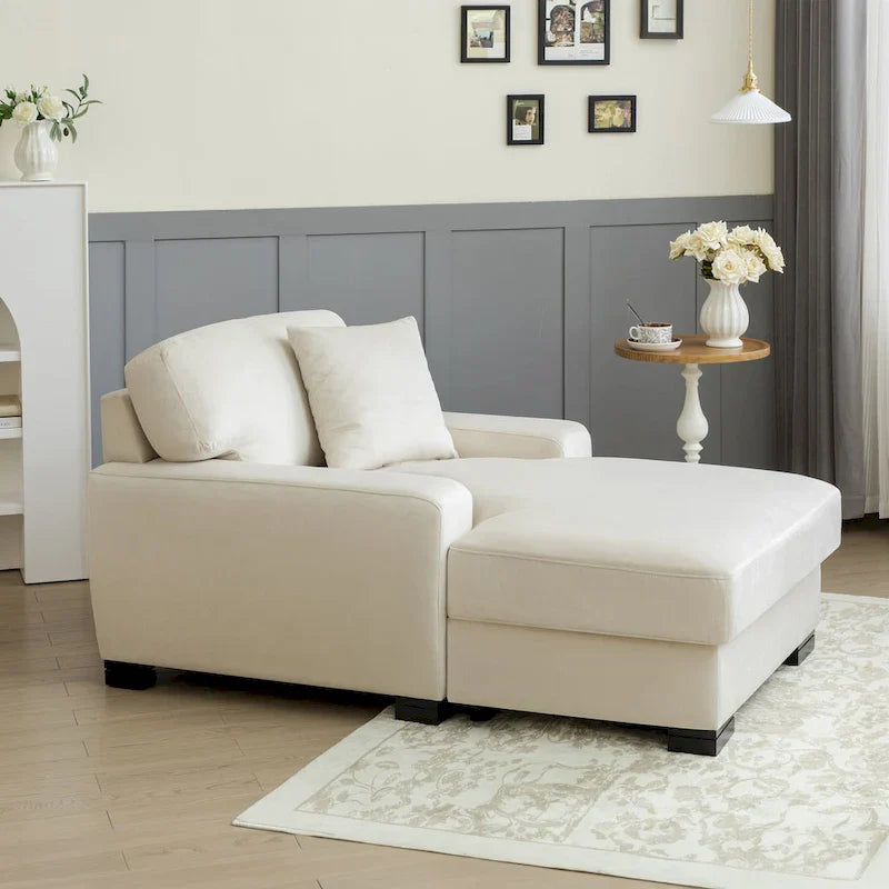 Moderne extra grote chaise longue-slaapbank in mid-century-stijl met kussen