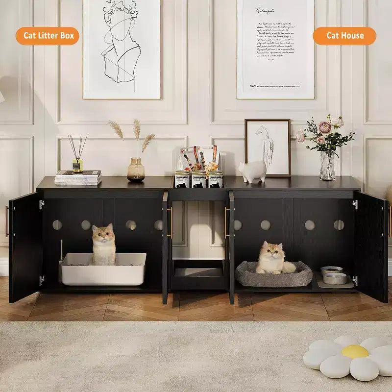 Meuble cache-litière pour chat, grand meuble à litière, meuble à double compartiment fermé, meuble en bois pour bac à litière, pour la maison et le salon