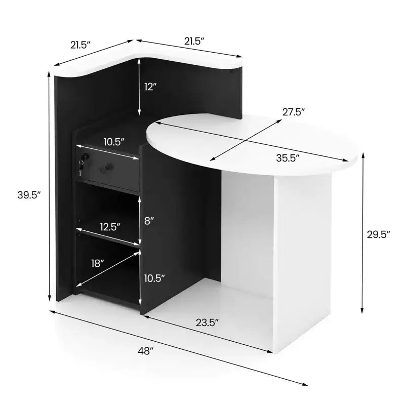 Costway Empfangstresen, Kassentisch und Bürotisch mit offenem Fach und abschließbarer Schublade, Weiß/Braun/Schwarz