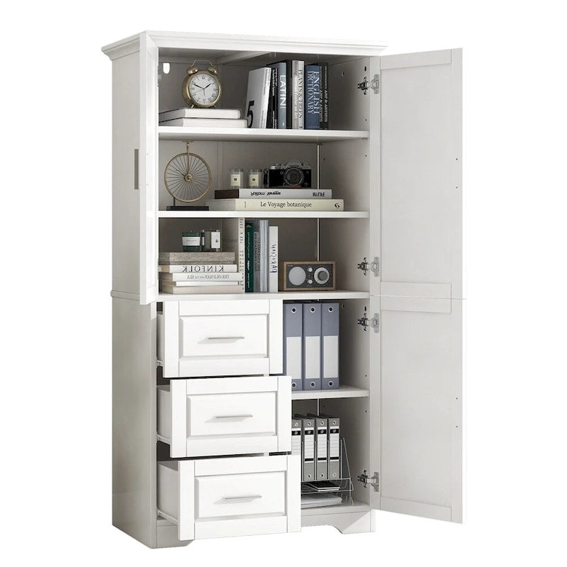 Armoire de rangement haute et large avec portes pour salle de bains, trois tiroirs