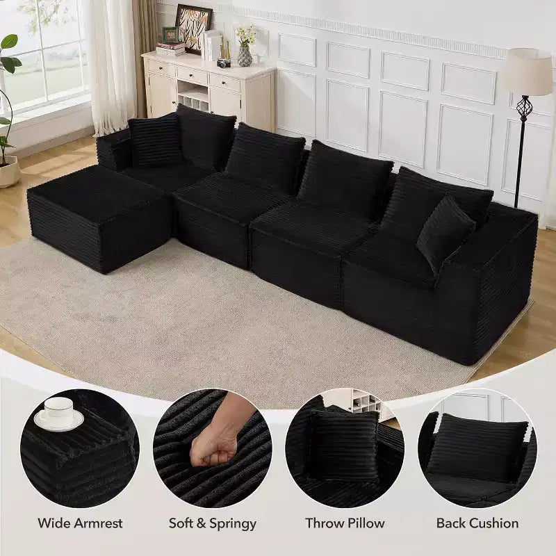Canapé modulaire nuage de 107/ 137, canapé profond sans structure, canapé convertible confortable pour le sol avec poufs et mousse à mémoire de forme
