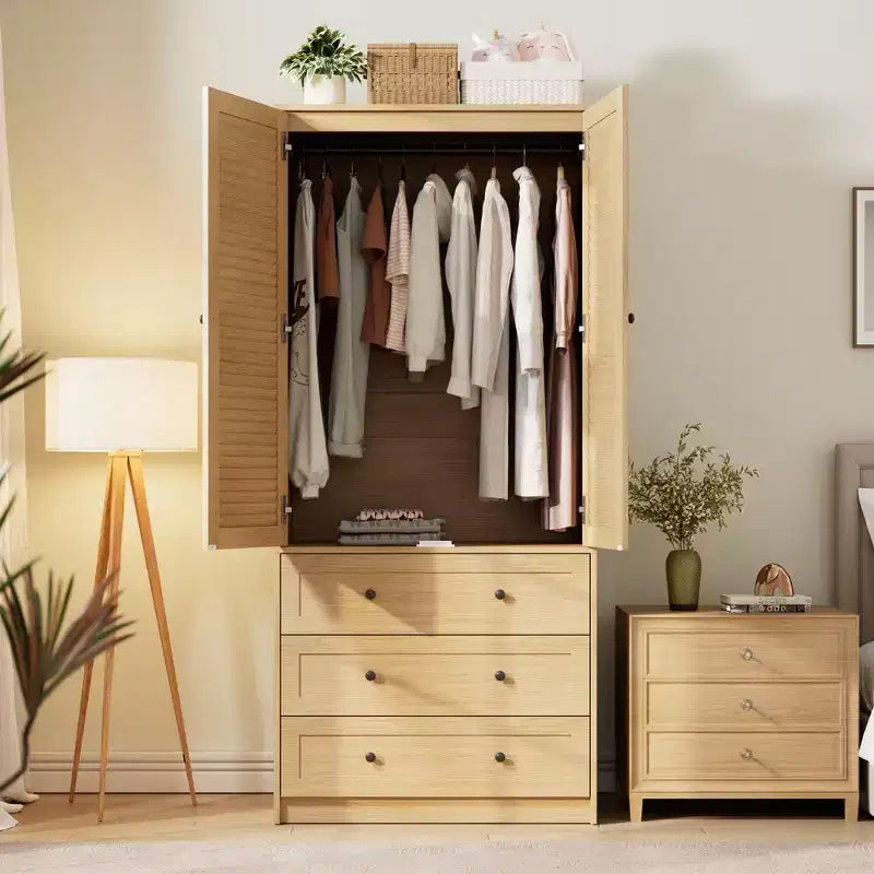 COZONY kledingkast met 3 laden en 2 deuren, moderne houten kast voor de slaapkamer, stevige witte kledingkast