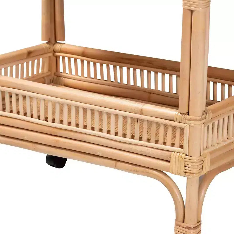 bali & pari Lombok Rattan-Weinwagen in Naturbraun: Barwagen für Innenräume mit Flaschenhalter, keine Montage erforderlich