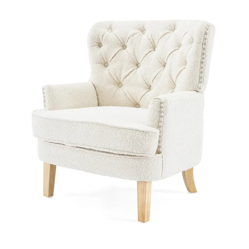Fauteuil club en bouclé couleur amande avec clous décoratifs, par Christopher Knight Home