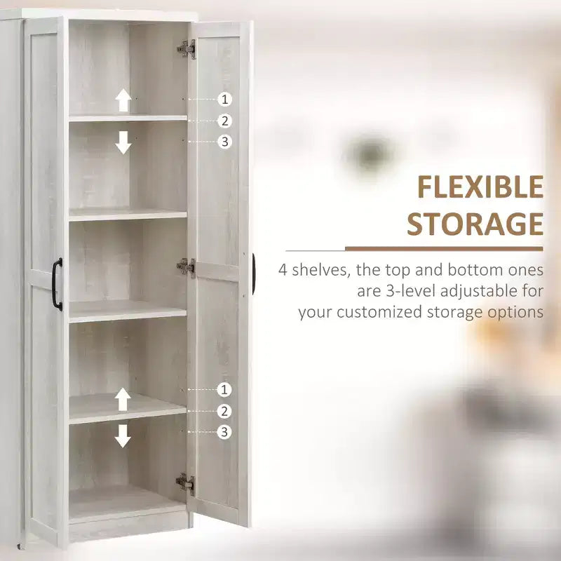 Garde-manger de cuisine à 2 portes de 63, armoire de rangement autonome avec 5 niveaux d’étagères et 2 étagères réglables pour la salle à manger