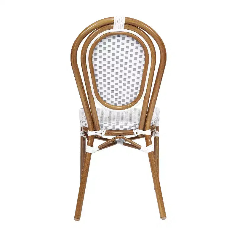 Flash Furniture Lourdes Bistro-Stapelstuhl im Thonet-Stil für den gewerblichen Innen- und Außenbereich, PE-Rattan und Aluminiumgestell