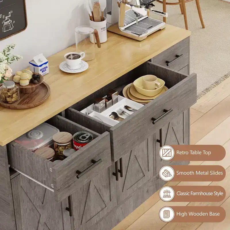 Credenza Celebalcony con contenitore, grande mobile da cucina da 53.4 con 3 cassetti e 4 ante, ripiano regolabile per cucina e soggiorno