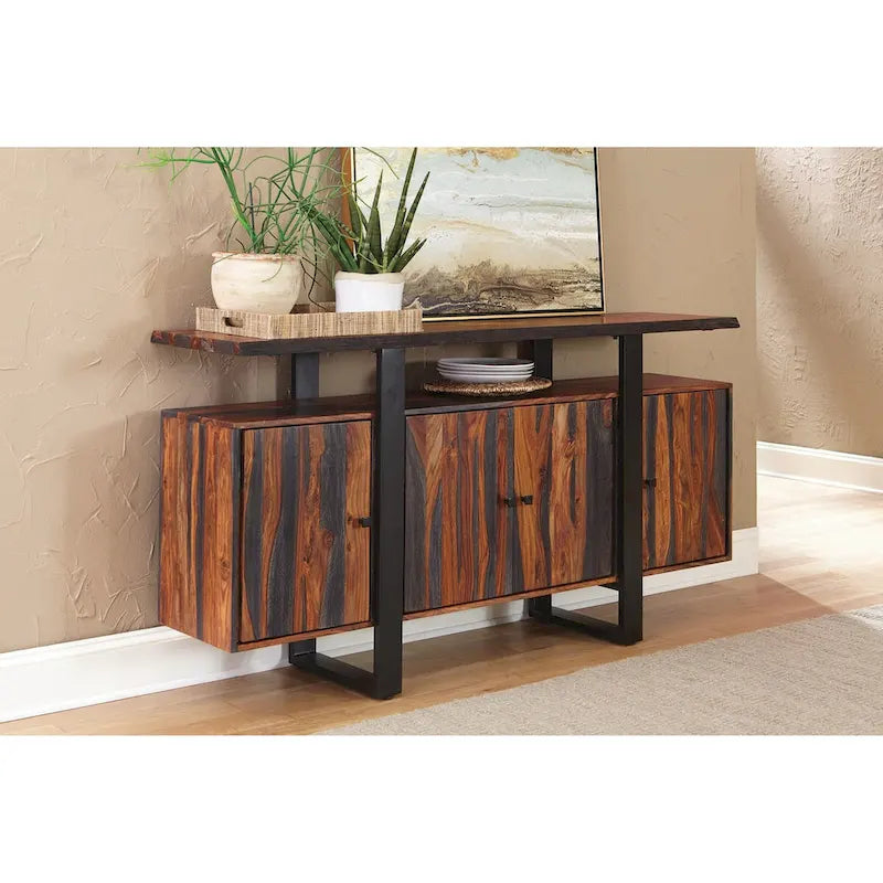 Kappelman Sideboard mit 4 Türen aus grauem Sheeshamholz und schwarzem Holz