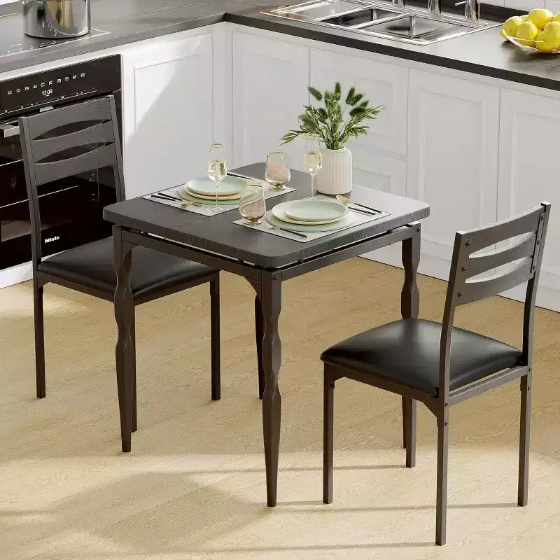 Eetset van 3 delen voor kleine ruimtes, tafel en 2 stoelen met spiraalpoten, compacte keukentafelset voor appartementen