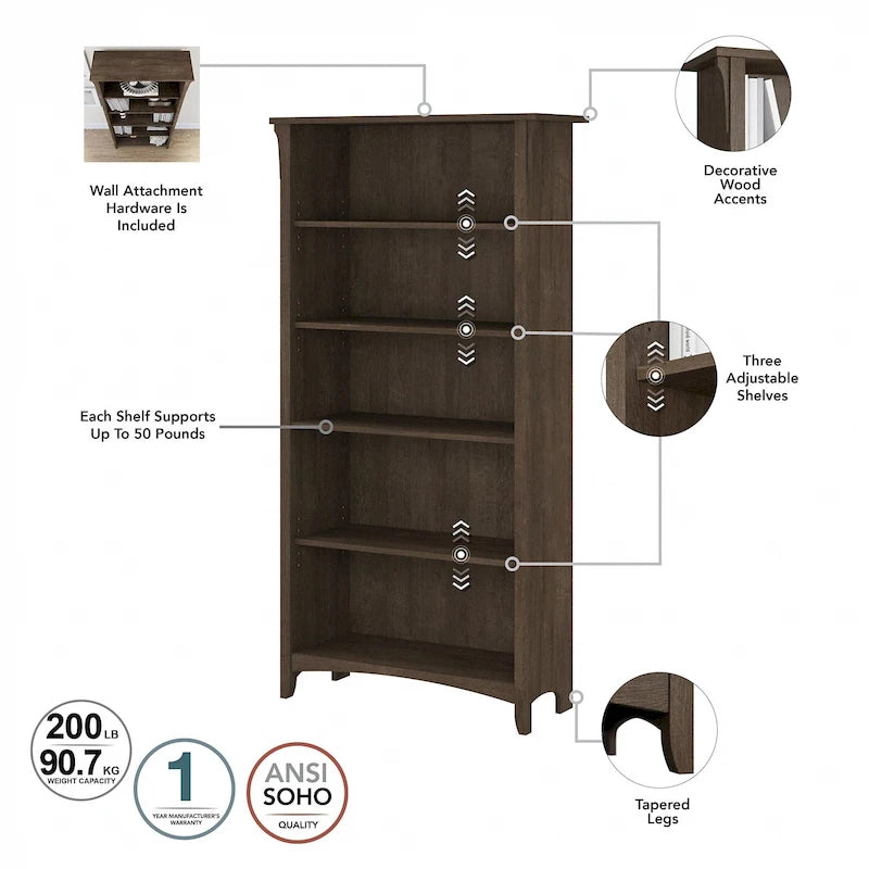 Hoge Salinas-boekenkast met 5 planken (set van 2) van Bush Furniture