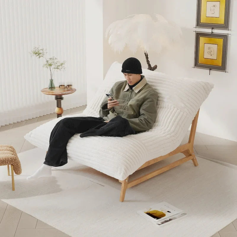 Fauteuil poire d’appoint grand format en peluche, avec structure en bois massif, confortable et garni de duvet
