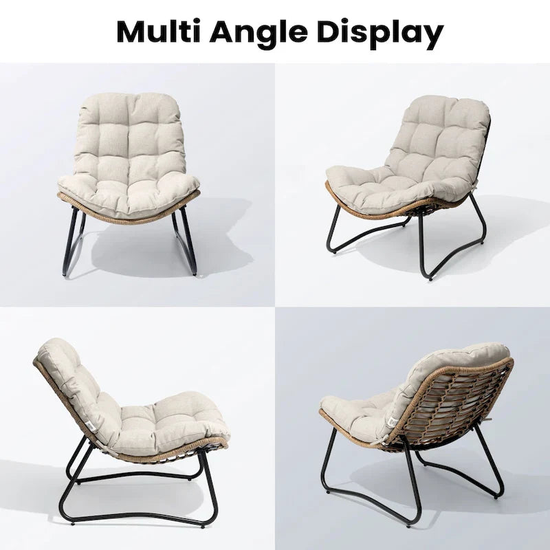 Papasan-Sessel aus PE-Rattan mit Kissen für drinnen und draußen