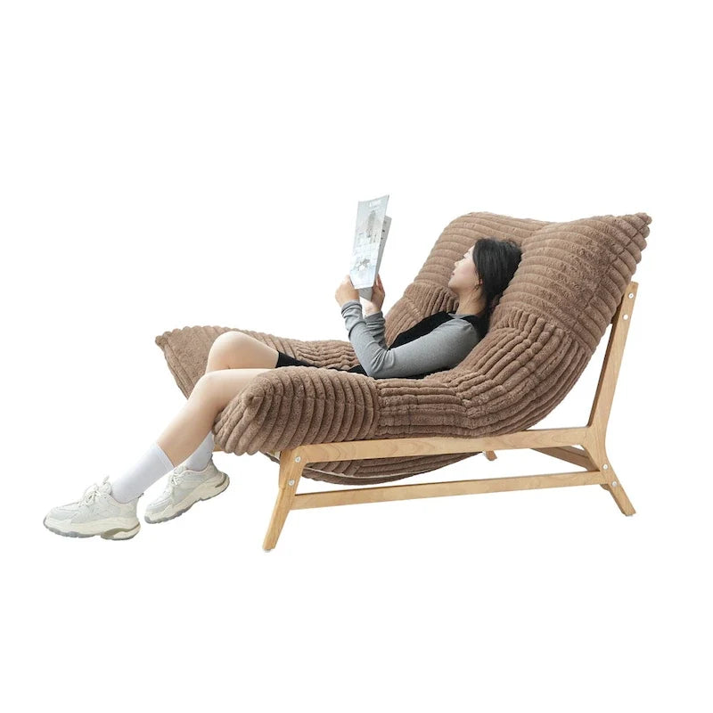 Fauteuil poire d’appoint grand format en peluche, avec structure en bois massif, confortable et garni de duvet