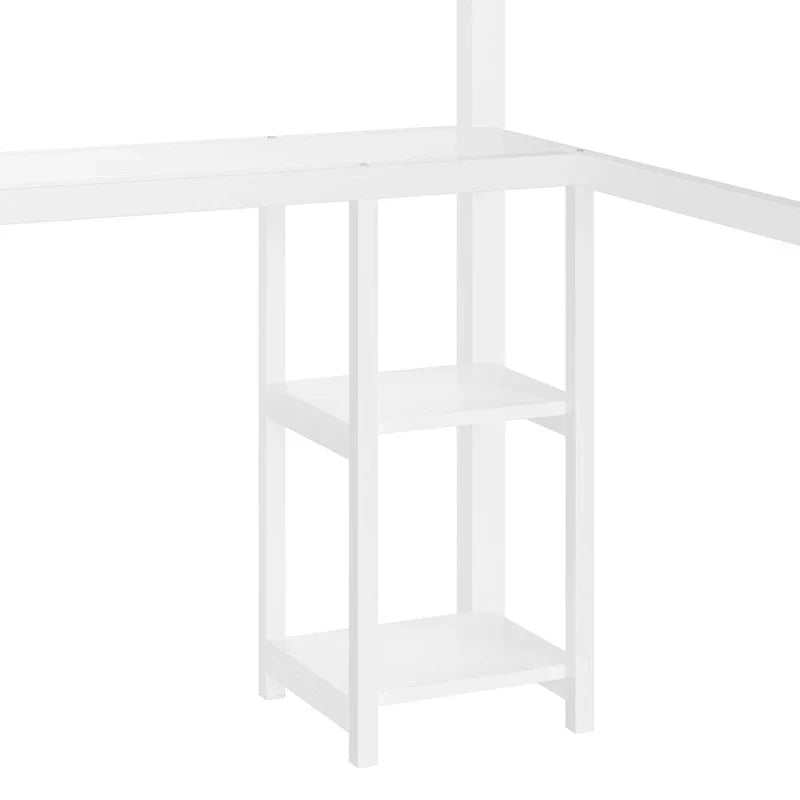 Hoogslaper voor queensize bed - ingebouwde kledingkast en bureau, metalen frame met planken