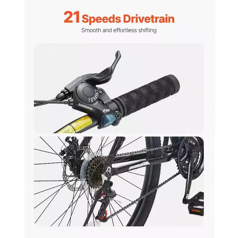 Vélo de montagne de 29 pouces avec suspension avant, cadre en aluminium 21 vitesses et freins à disque doubles