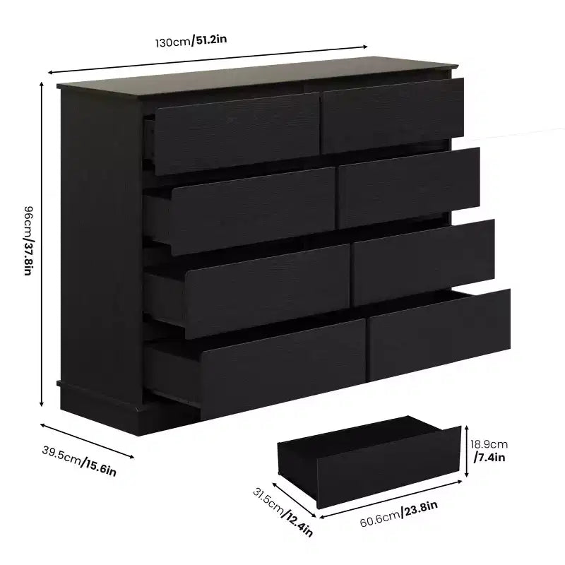 Moderne ladekast voor de slaapkamer met 8 lades, houten opbergmeubel voor de kledingkast, brede ladekast