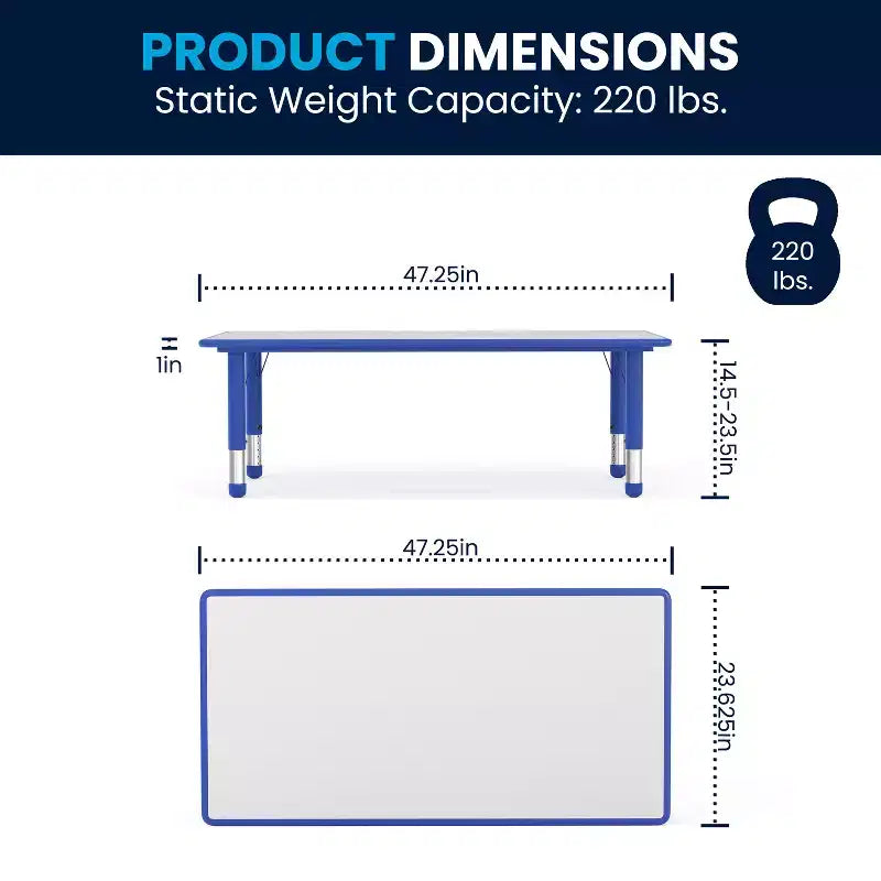 Ensemble table d’activités rectangulaire réglable en hauteur en plastique Emma and Oliver, 23.625W x 47.25L, avec 6 chaises