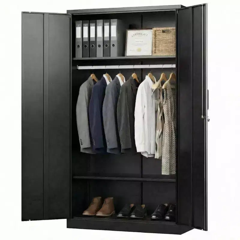 Armoire-penderie en acier robuste de 72in avec serrure, armoires de rangement métalliques pour garage, armoire métallique de rangement pour la maison, la chambre, le bureau ou le placard