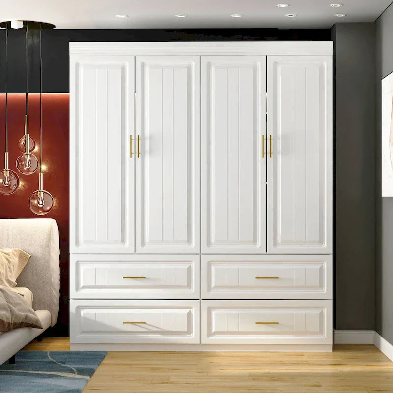 93.9H/74.2H Kleiderschrank, Garderobenschrank mit Kleiderstange, Schubladen und Stauraum