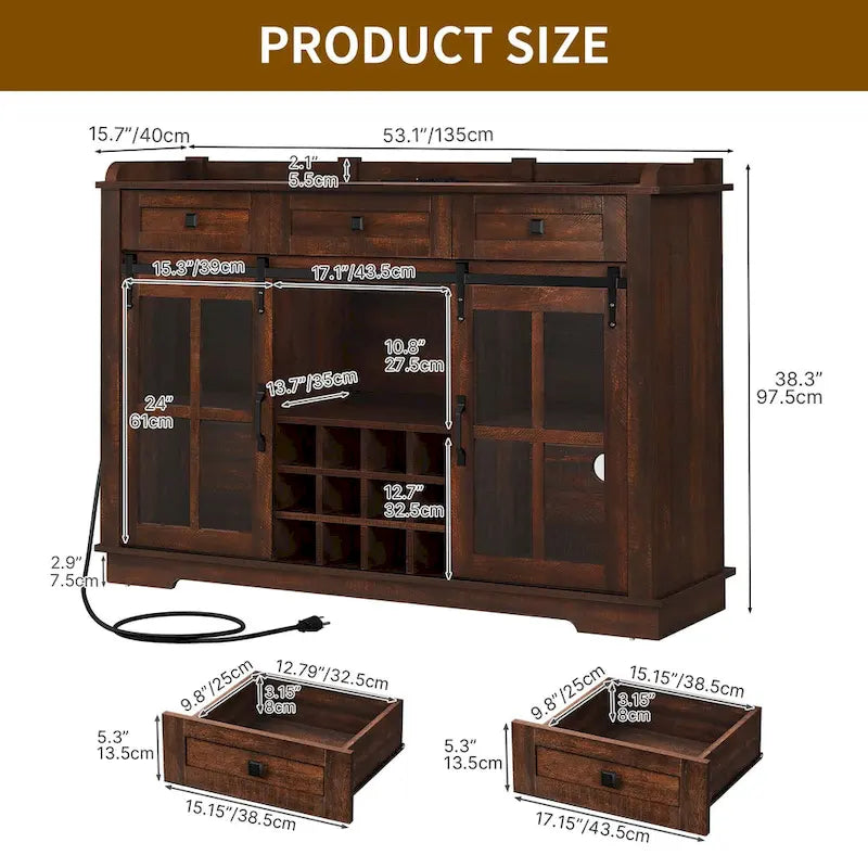Credenza buffet con ante scorrevoli stile fienile da 53, portabottiglie e mobile contenitore per cucina