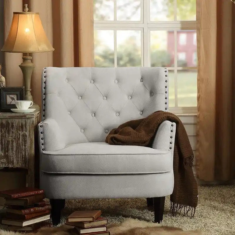 Poltrona decorativa Moser Bay Mignon in velluto/lino, larga 30, con schienale alto e bottoni