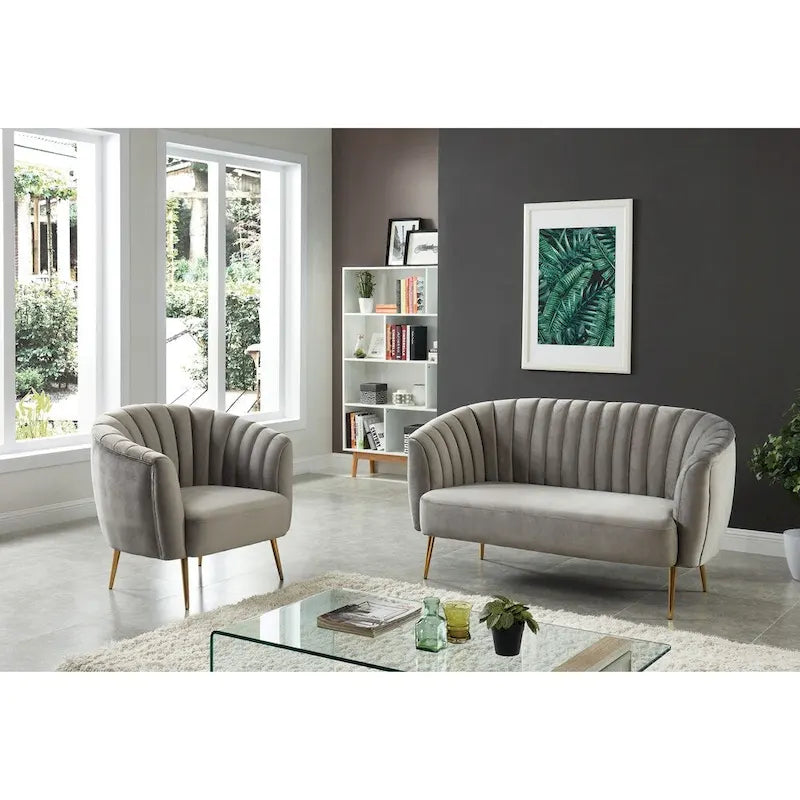 Albany zeitgemäßes Samt-Mikrofaser-Loveseat mit Knopfheftung von Silver Orchid