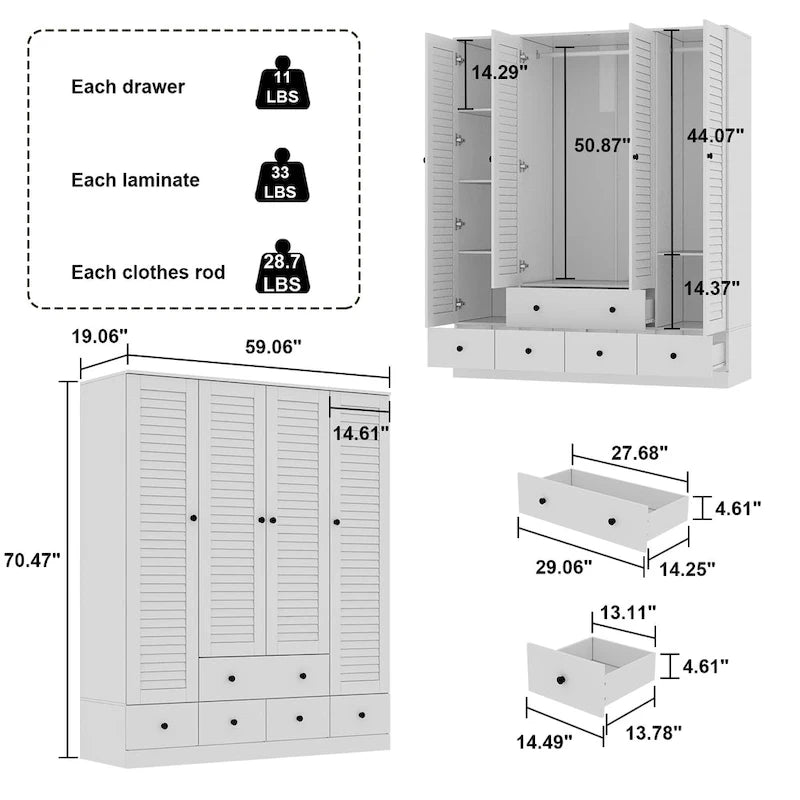 Kleiderschrank für Schlafzimmer mit Kleiderstange und Schublade