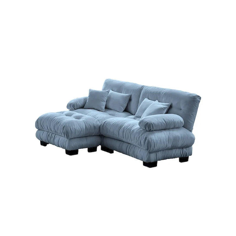 Ecksofa in L-Form, Chenille-Zweisitzer mit Lendenkissen