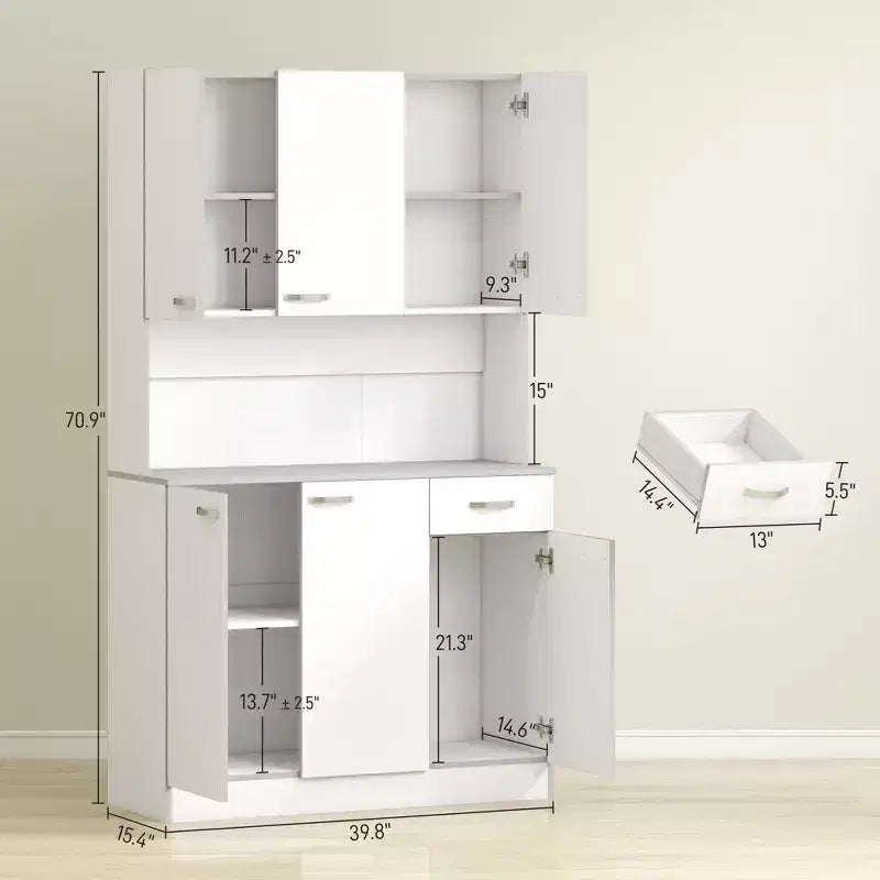Keukenvoorraadkast van 71, hoge opbergkast met magnetronstandaard, moderne keukenkast, 3 verstelbare planken voor woonkamer en eetkamer