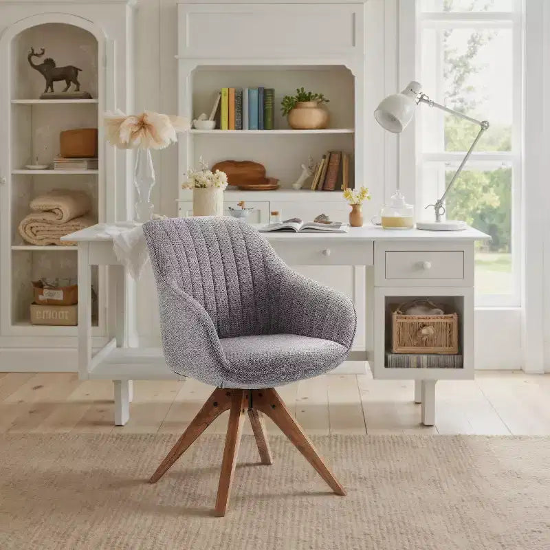 Art Leon comfortabele draaibare fauteuil van stof met poten van massief eikenhout
