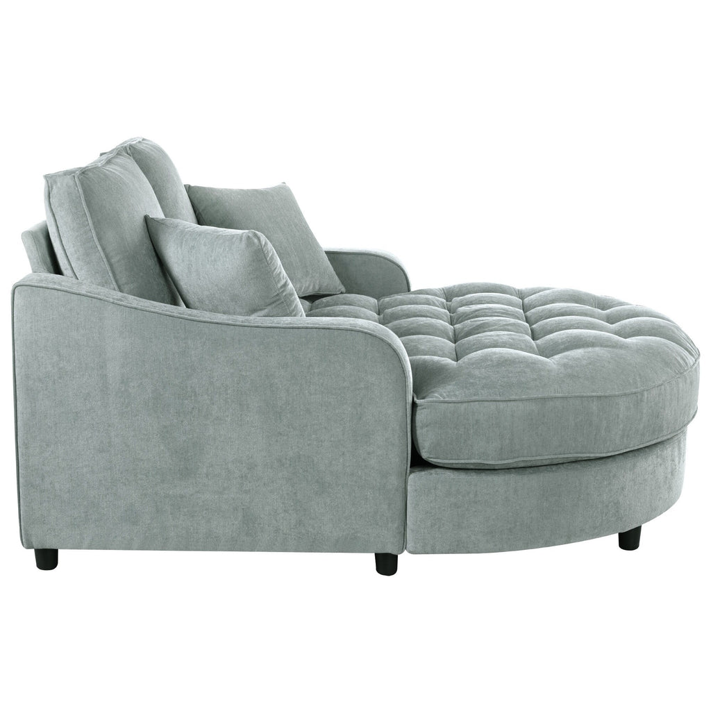 Chaiselongue-Schlafsofa aus Chenille, gepolstertes Sofa mit gesteppter Rückenlehne und 2 abnehmbaren Kissen für das Wohnzimmer