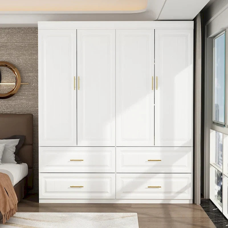 93.9H/74.2H Kleiderschrank, Garderobenschrank mit Kleiderstange, Schubladen und Stauraum