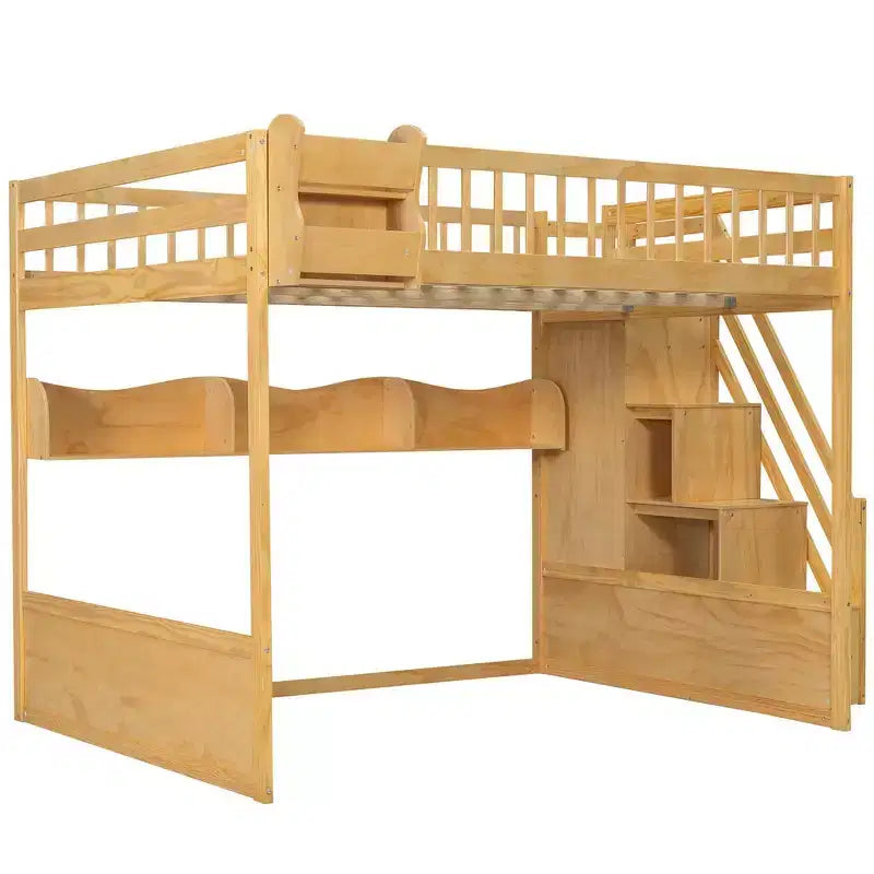 Hoogslaper voor queensize matras met trap, kledingkast en opbergplanken - MDF, 650 lb