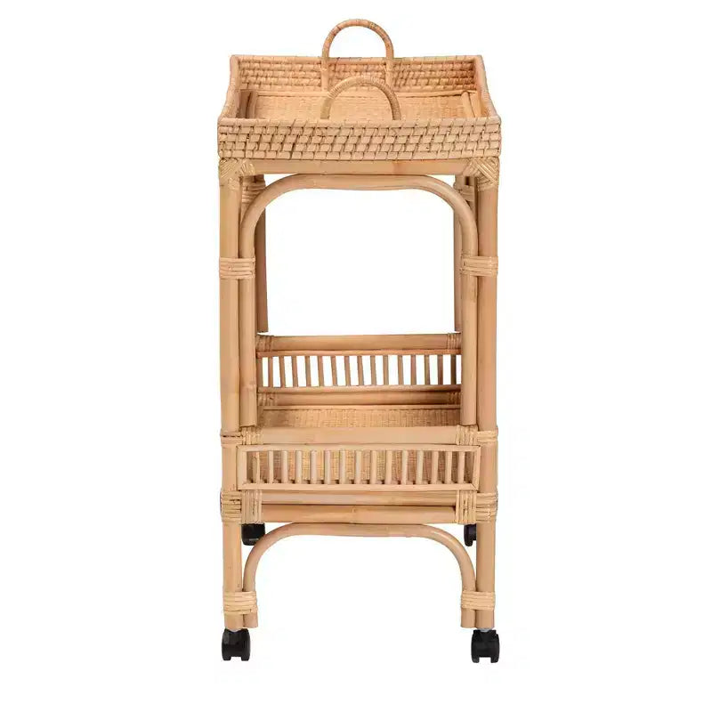 bali & pari Lombok Rattan-Weinwagen in Naturbraun: Barwagen für Innenräume mit Flaschenhalter, keine Montage erforderlich