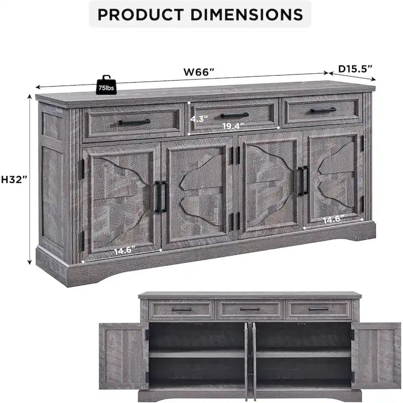 Credenza a buffet in stile rustico, mobile per angolo caffè o bar per vini per sala da pranzo - N/A