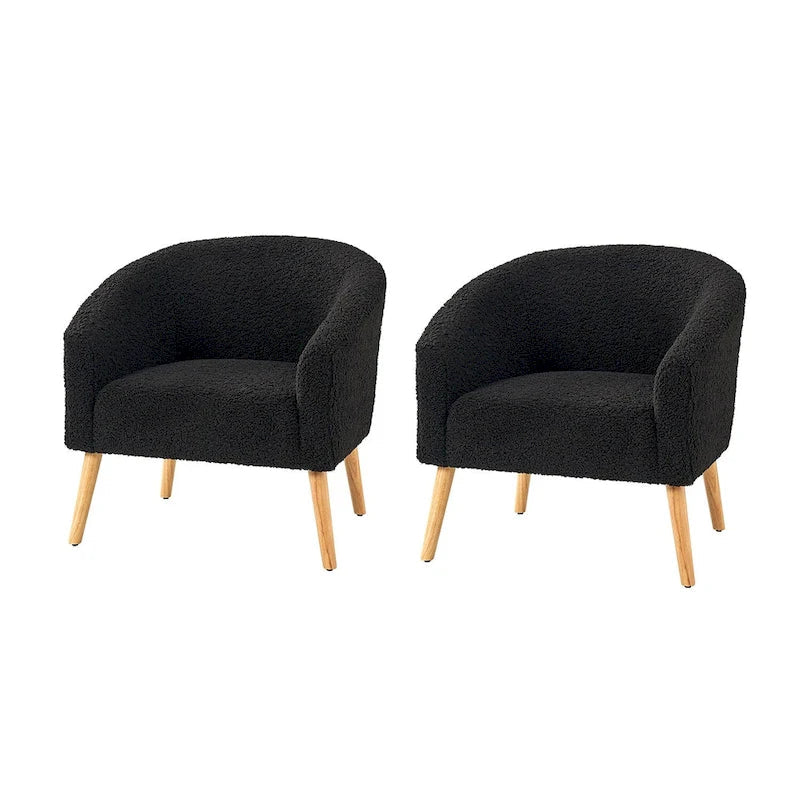 Sheila Moderner 30 W Bouclé-Sessel mit Beinen aus Massivholz, 2er-Set von HULALA HOME