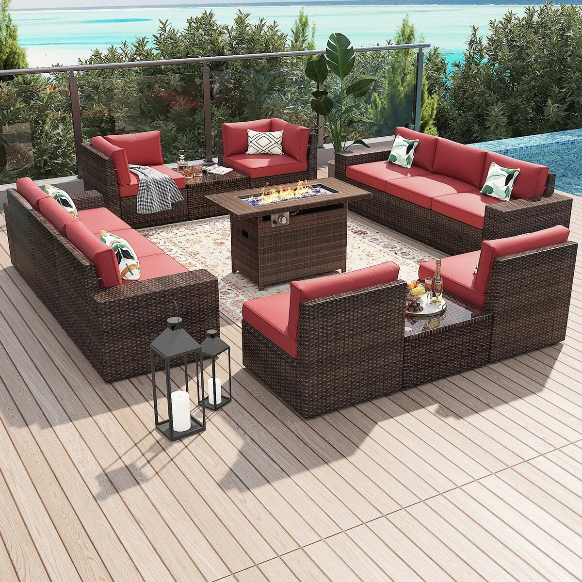 Set di mobili da patio da 13 pezzi con tavolo focolare 44