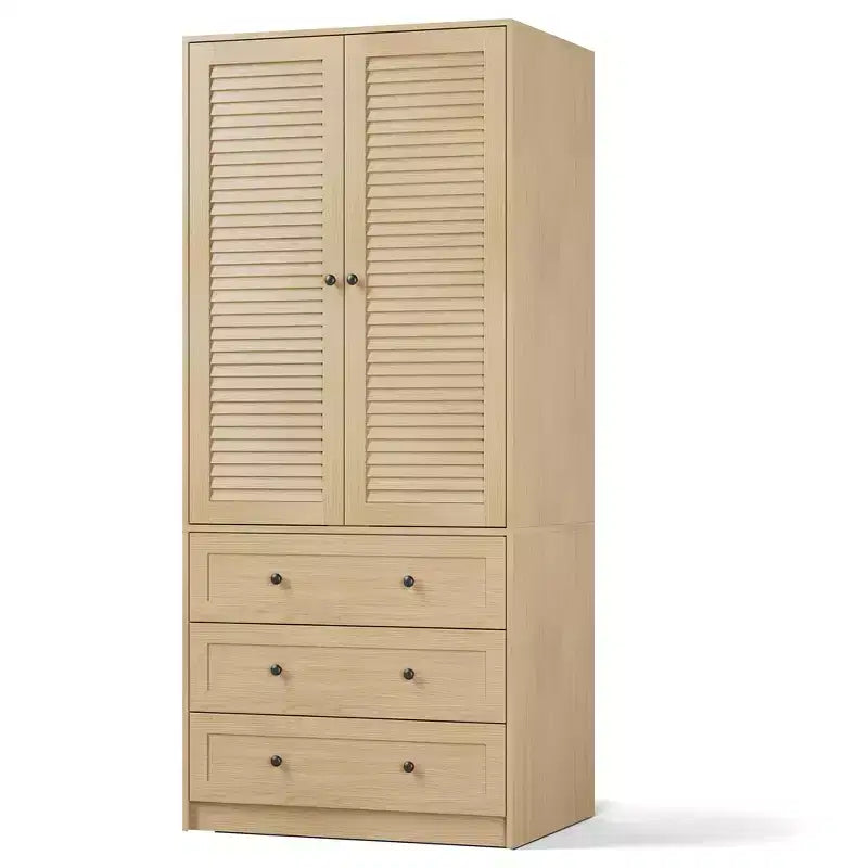 COZONY kledingkast met 3 laden en 2 deuren, moderne houten kast voor de slaapkamer, stevige witte kledingkast