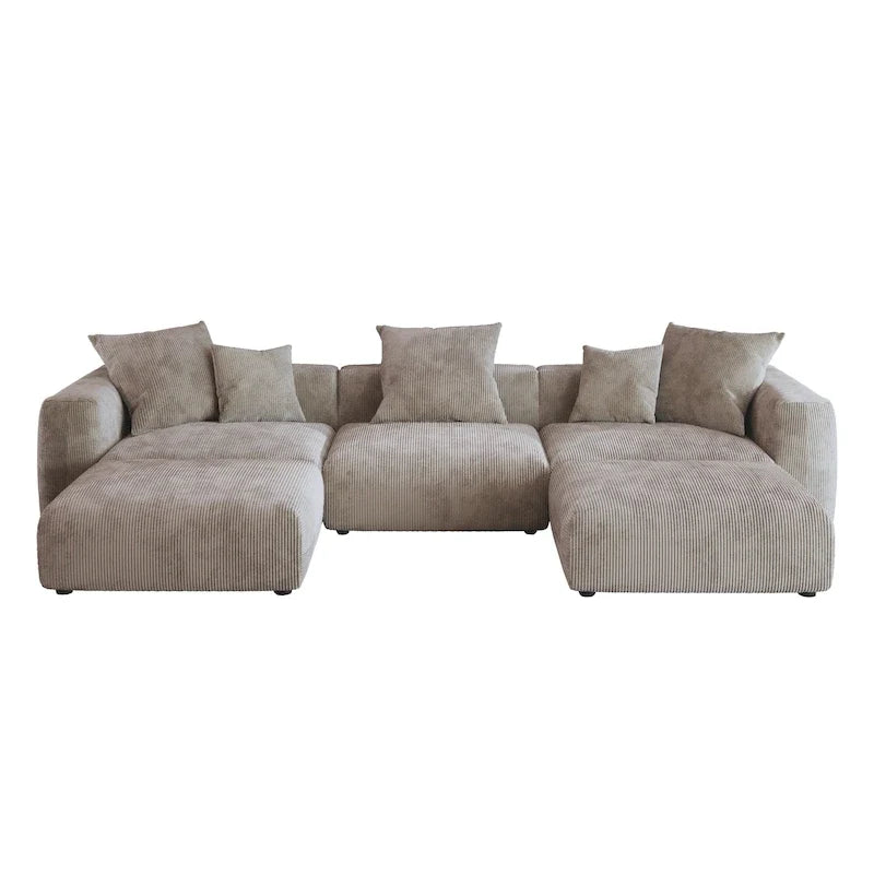 Canapé modulable d’angle de 141.73, canapé en velours côtelé en U avec poufs