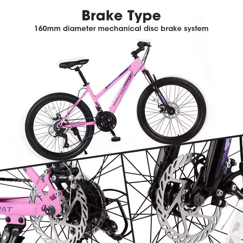 NAYSAYE Bicicletta mountain bike da 26 Inch con cambio a 21 velocità e freni a doppio disco, per adolescenti e donne, rosa, 65*24.8*37.4