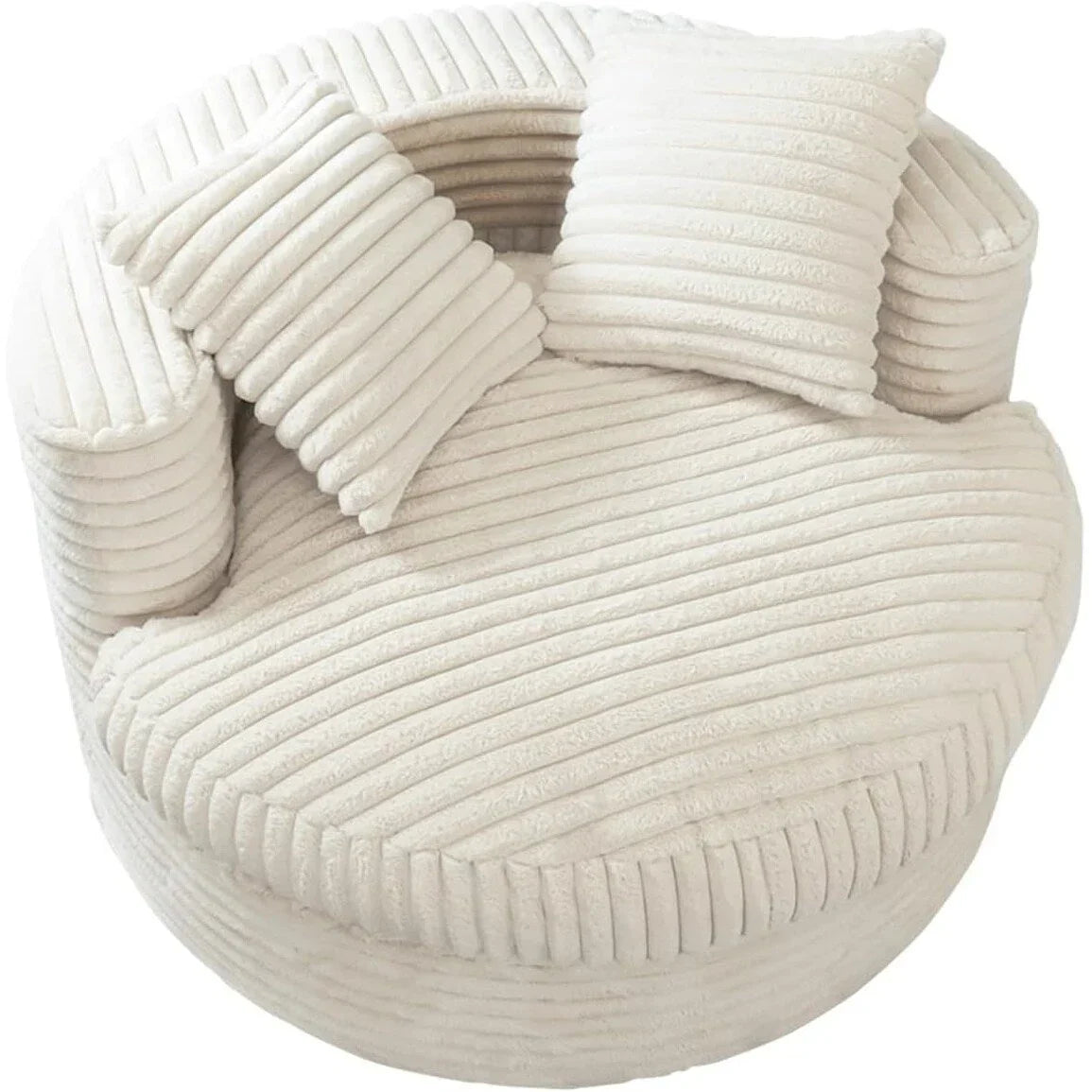 WOWMAX ronde chaise longue van 47 voor binnen, gestoffeerde vloersofa van corduroy, extra grote slaapfauteuil met 2 sierkussens