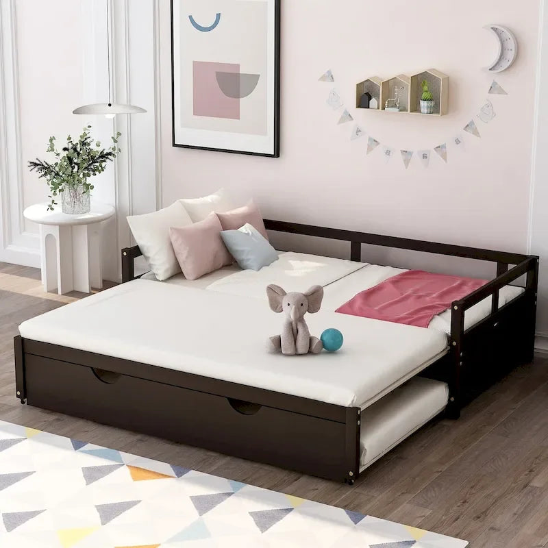 Ausziehbares Tagesbett mit Ausziehbett, Holztagesbett mit Ausziehbett