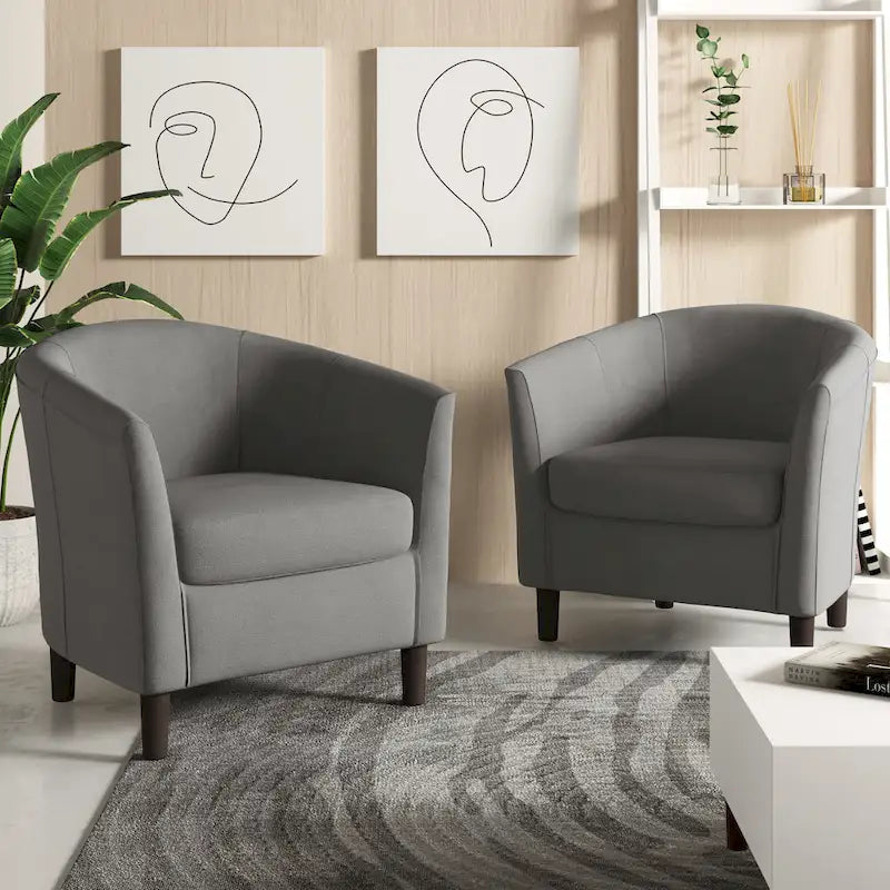 Lot de 2 fauteuils d’appoint modernes en lin, forme tonneau, fauteuils club