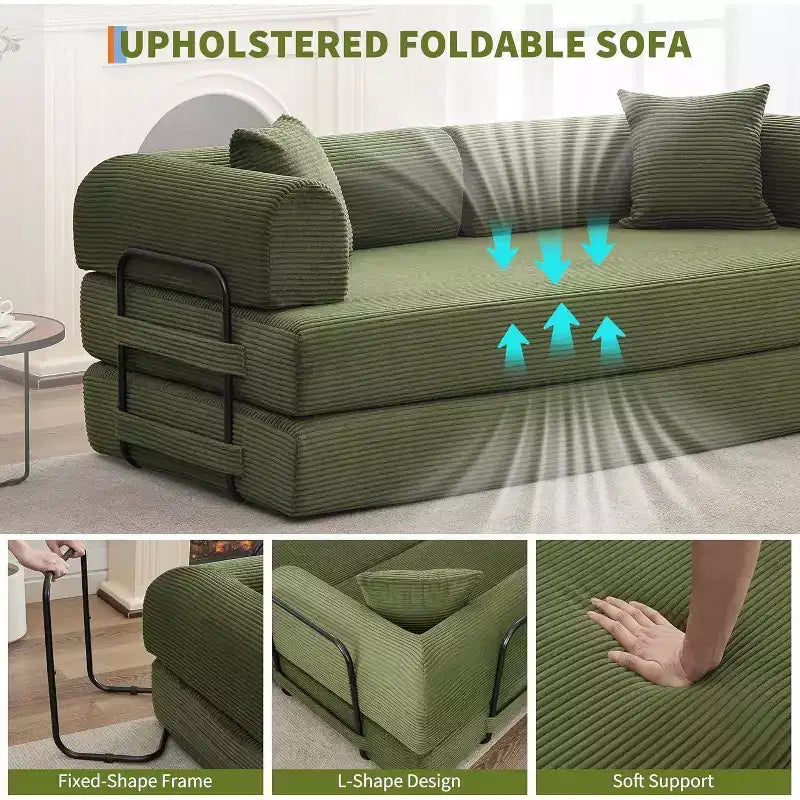 2-in-1-Schlafsofa, bequemes Klappsofa aus Cord mit tiefer Sitzfläche und breiten Armlehnen, Sofa ohne Gestell, für Wohnzimmer und Wohnungen