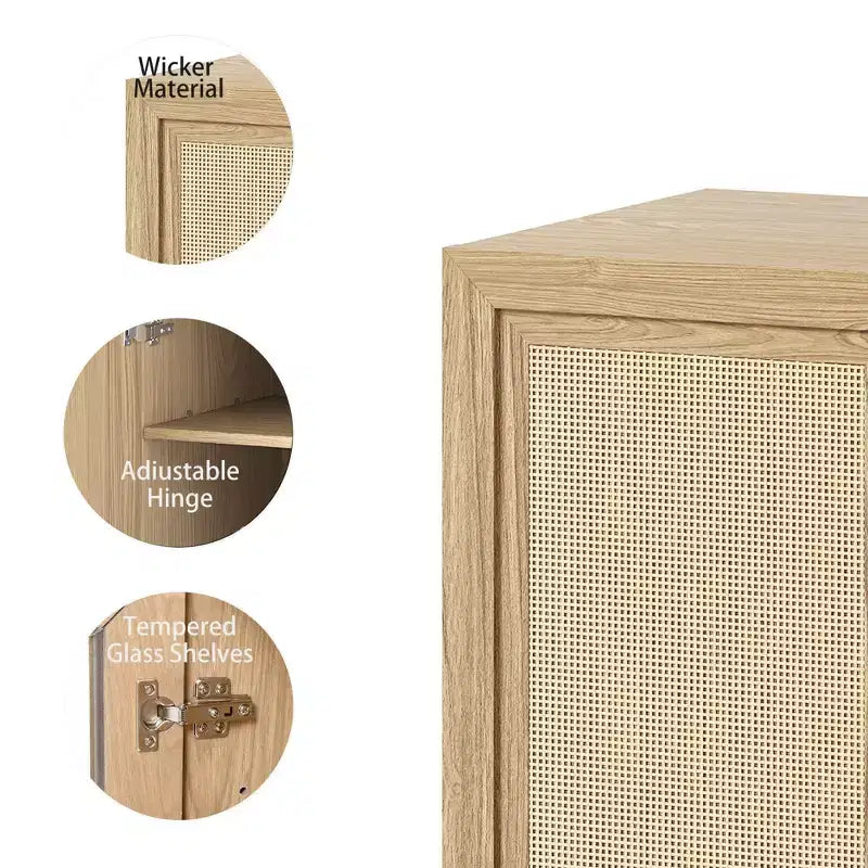 Armoire décorative de rangement noire de 62 de haut, avec portes tressées effet bois et 12 étagères